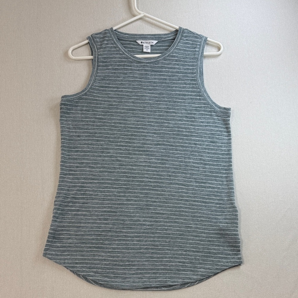 Athleta Gray & White Striped Sleeveless Tank